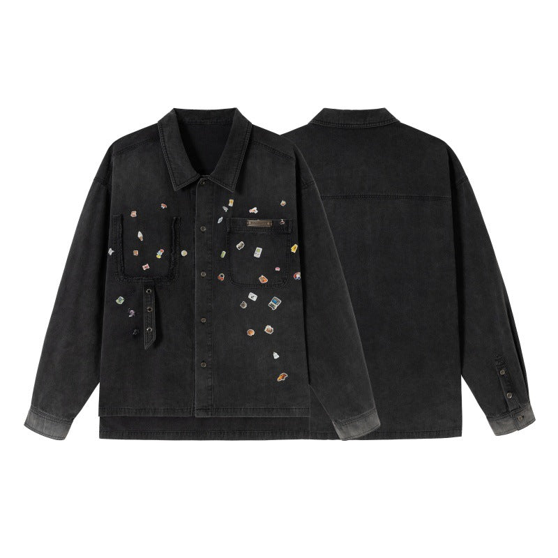 Herren Overshirt aus Denim mit aufgesetzten Pin-Patches und Used-Details Shop Nory