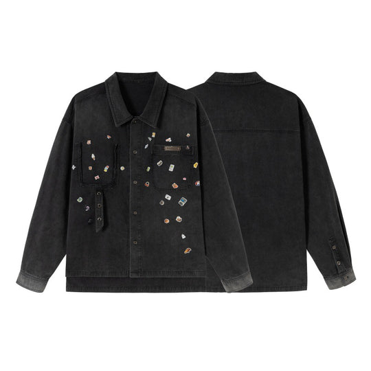 Herren Overshirt aus Denim mit aufgesetzten Pin-Patches und Used-Details Shop Nory