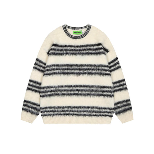 Damen Gemütlicher, gestreifter Grobstrickpullover Shop Nory