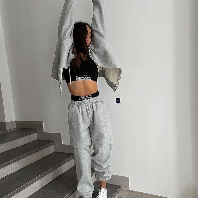 Damen Gekürztes Zip‑Hoodie mit elastischer High‑Waist Jogginghose Shop Nory