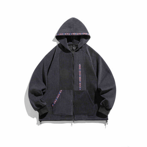 Unisex Oversize Kapuzen-Zipjacke aus geripptem French‑Terry mit Zierband Shop Nory