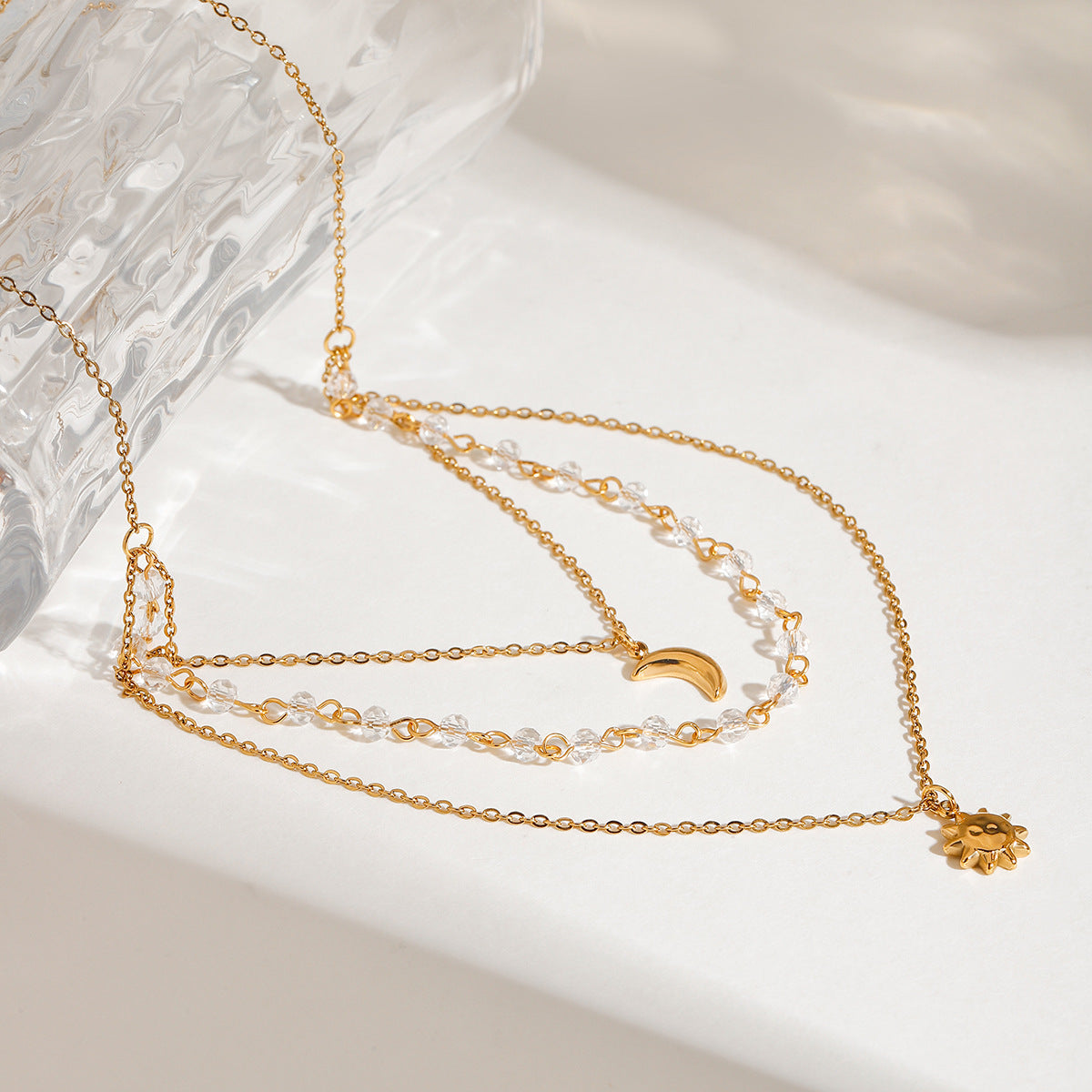 Damen mehrlagige Halskette mit elegantem Mond- und Sonnenanhänger Shop Nory