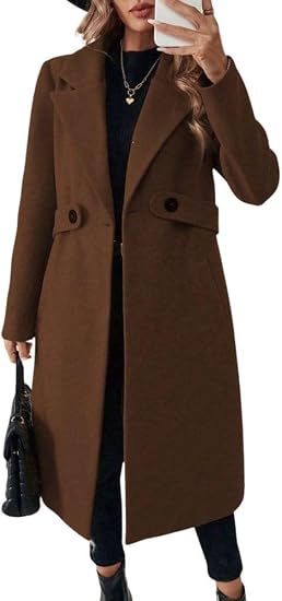Damen Midilanger Wollmix-Mantel mit Taillenpatte und klassischem Revers Shop Nory