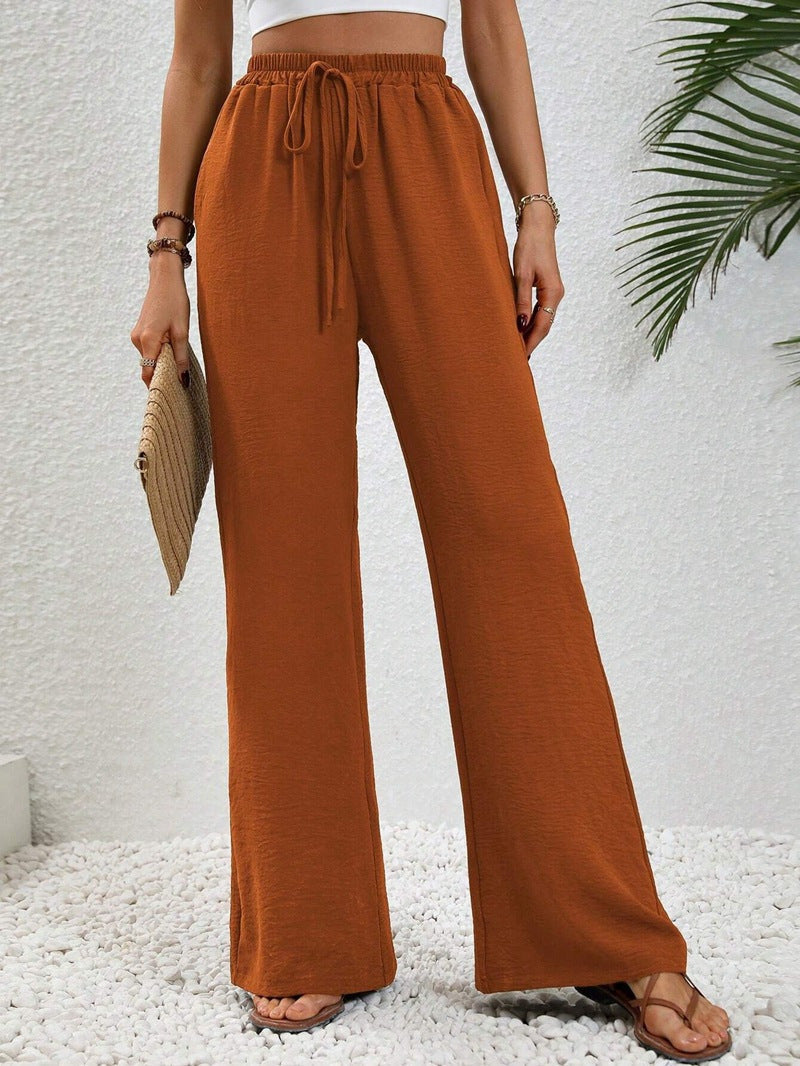 Damen Lässige, Breite Freizeithose mit Elastischem Bund und Seitlichen Taschen