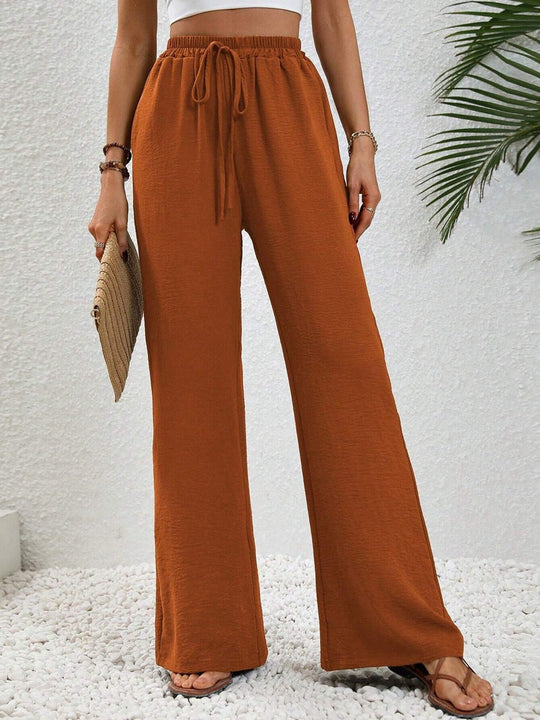 Damen Lässige, Breite Freizeithose mit Elastischem Bund und Seitlichen Taschen