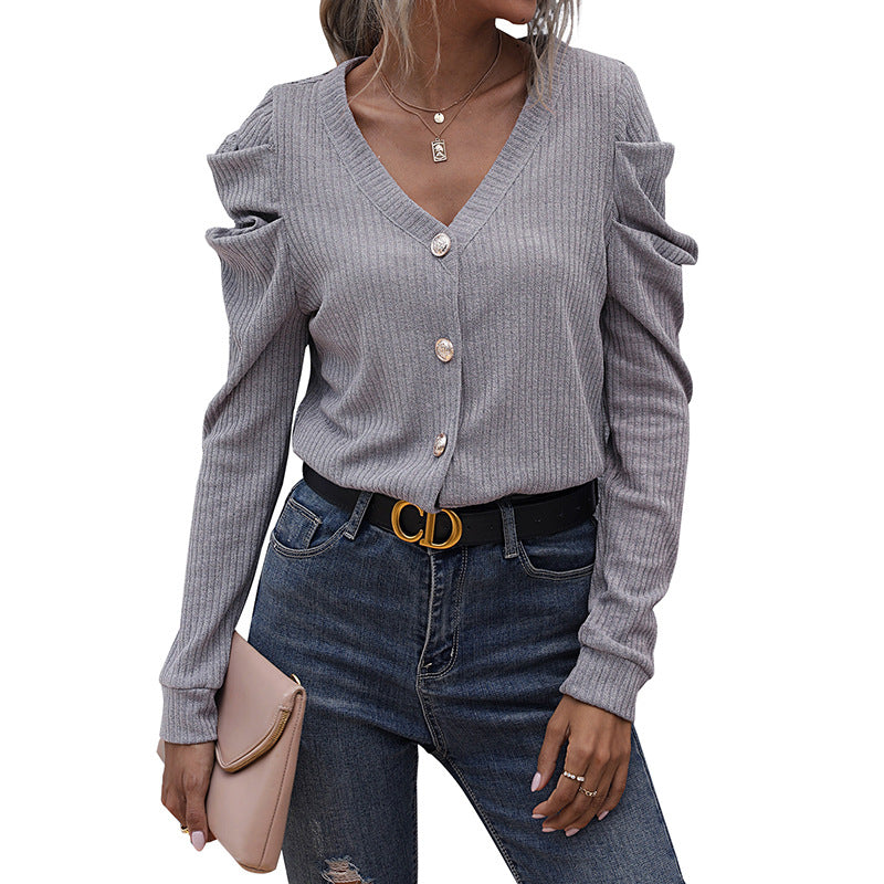 Damen Feinstrick-Cardigan mit V-Ausschnitt, Rippstruktur und gerafften Schulterpartien Shop Nory