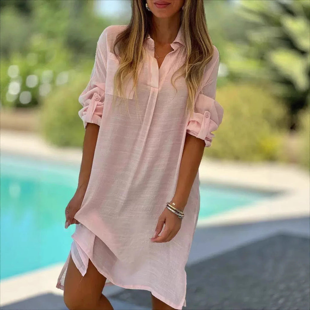 Damen Leichtes Hemdblusenkleid aus luftiger Baumwolle mit Knopfdetails