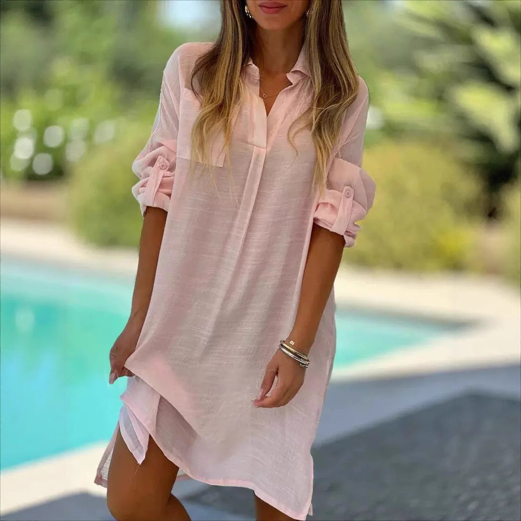 Damen Leichtes Hemdblusenkleid aus luftiger Baumwolle mit Knopfdetails