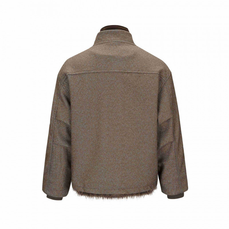 Damen Kurze Boxy-Jacke mit Teddyfutter, Stehkragen und Pattentaschen Shop Nory