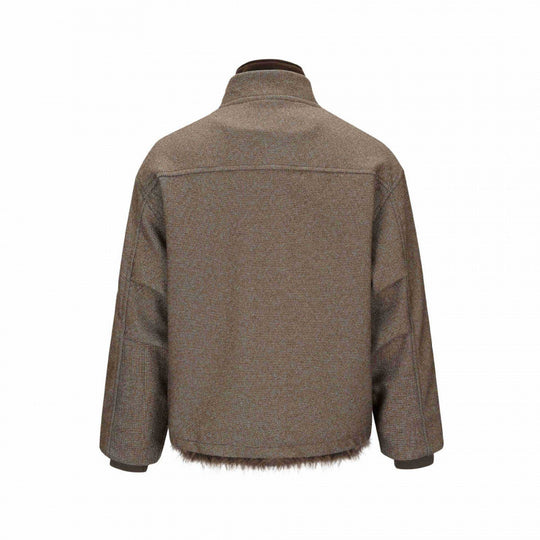 Damen Kurze Boxy-Jacke mit Teddyfutter, Stehkragen und Pattentaschen Shop Nory