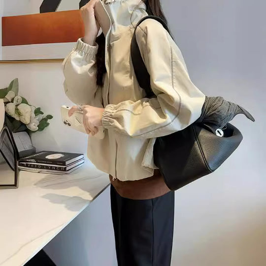 Damen Modische Übergangsjacke mit hohem Kragen und Druckknopfverschlüssen Shop Nory