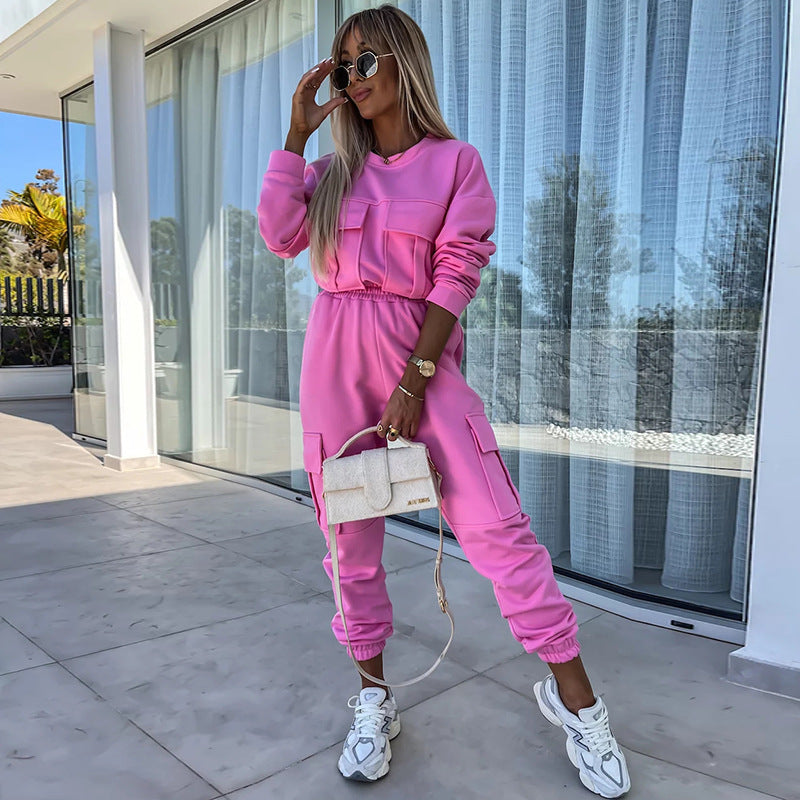 Damen Cargo-Loungewear-Set aus weicher Baumwollmischung mit hoher Taille und aufgesetzten Cargo-Taschen Shop Nory