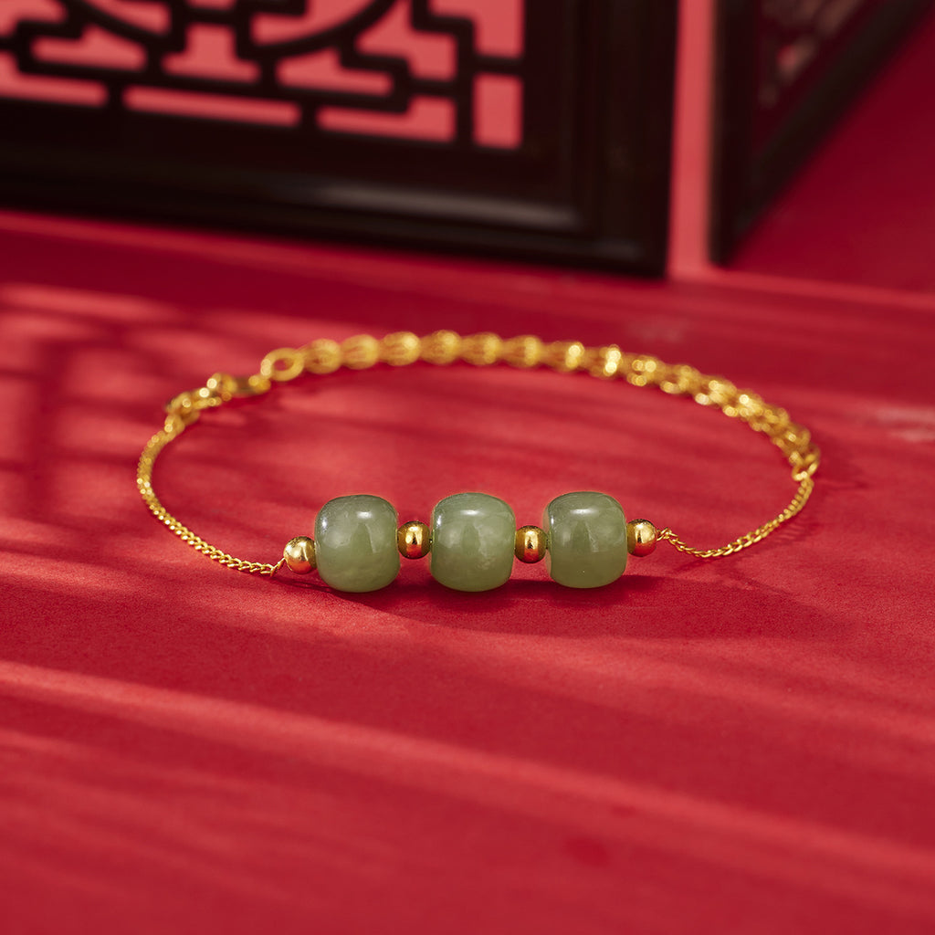 Damen elegantes Armband mit hochwertigen Jade-Perlen und Goldakzenten Shop Nory