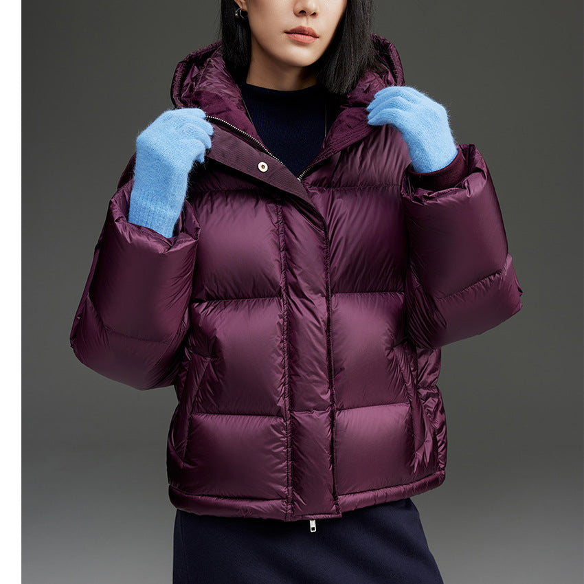 Damen Kurze boxy gesteppte Daunenjacke mit Kapuze Shop Nory