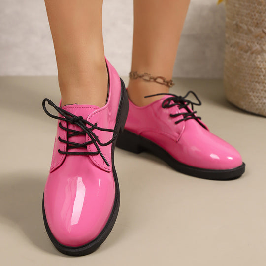 Damen klassische Schnürschuhe mit glänzender Oberfläche