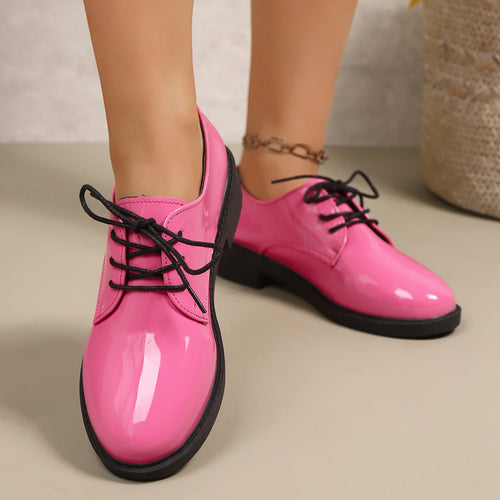 Damen klassische Schnürschuhe mit glänzender Oberfläche