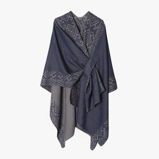 Damen Reversibler Wollmix-Cape mit Bindeschlaufe und feinem Jacquardmuster Shop Nory