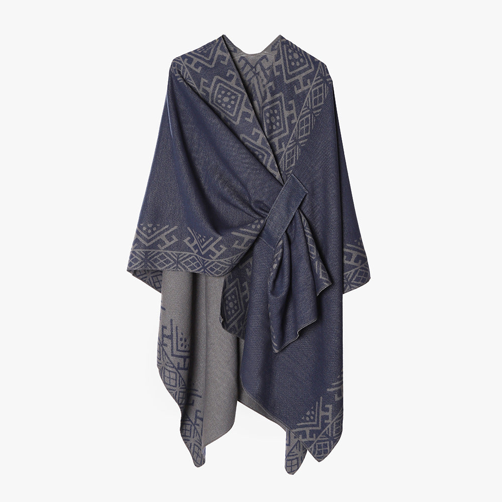 Damen Capeponcho mit Knotenverschluss, doppellagigem Jacquard und weichem Wollmix Shop Nory