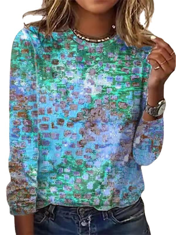 Damen Langärmeliges Oversize-Sweatshirt mit abstraktem Aquarell-Mosaikprint Shop Nory
