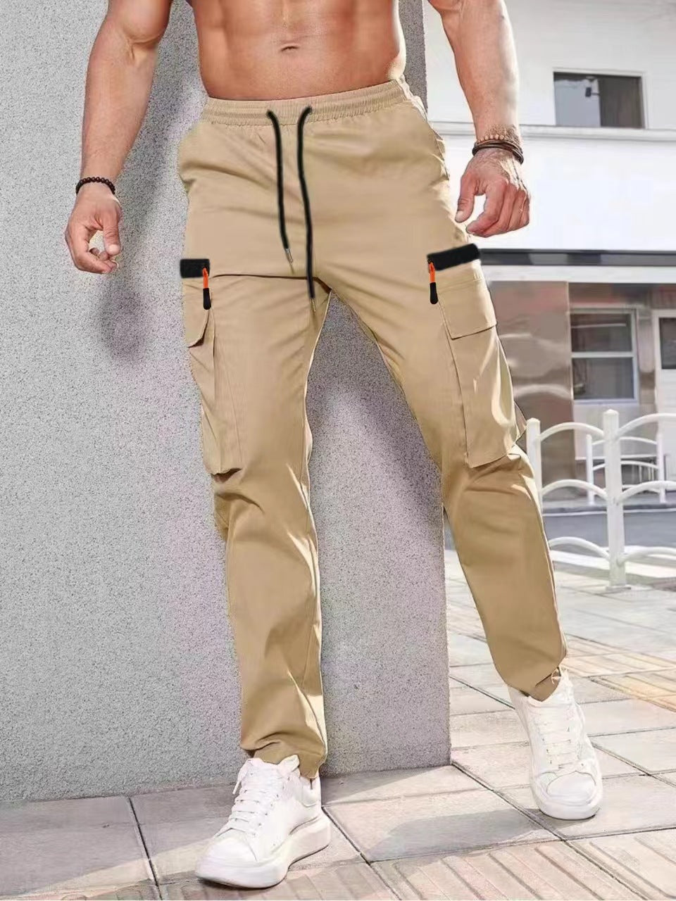 Herren Slim‑Tapered Utility‑Cargohose mit elastischem Bund, Kordelzug & Mehrfachklapptaschen Shop Nory