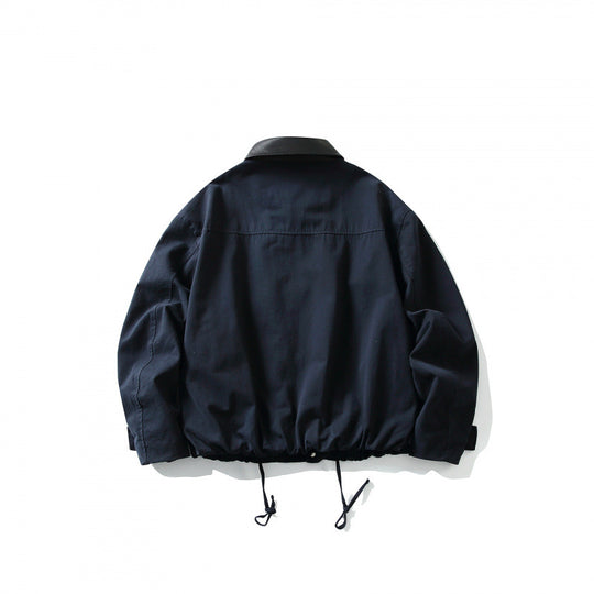 Herren Boxy-Utility-Jacke mit Kunstlederkragen, Tunnelzug und Druckknopfmanschetten Shop Nory