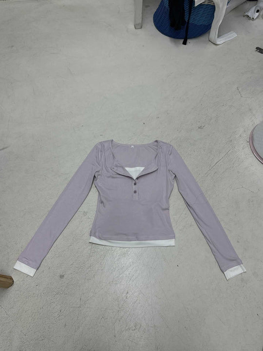 Damen nan tailliertes Henley-Crop-Longsleeve mit kontrastierenden Saum- und Ärmelbündchen Shop Nory