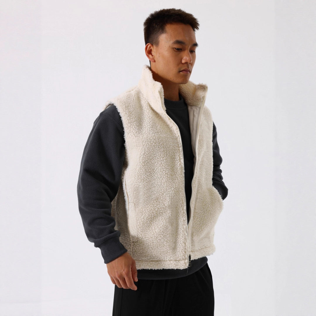 Damen Ärmellose Sherpa-Fleece-Weste mit hohem Stehkragen und Reißverschluss Shop Nory