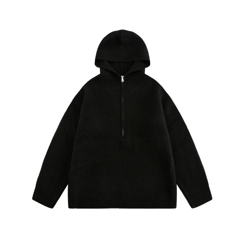 Unisex Oversize-Kapuzenpullover aus feinem Feinstrick mit halbem Reißverschluss Shop Nory