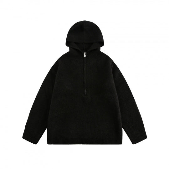 Unisex Oversize-Kapuzenpullover aus feinem Feinstrick mit halbem Reißverschluss Shop Nory