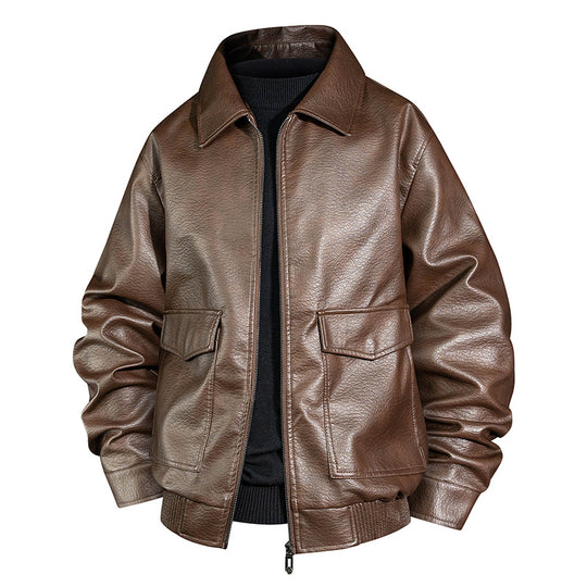 Herren Lässige Kunstlederjacke mit Kragen und Taschen Shop Nory