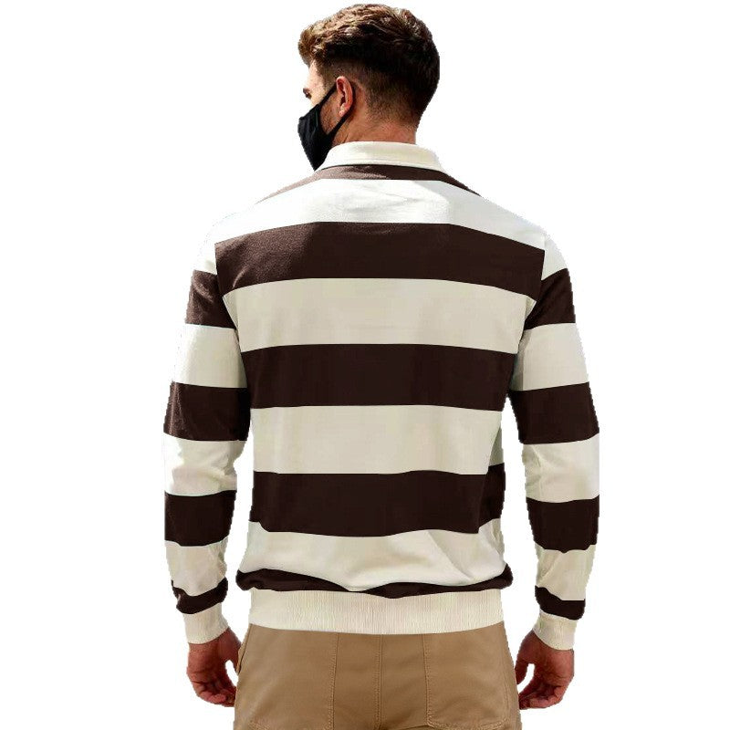 Herren nan gestreiftes Rugby-Poloshirt aus Baumwollmischung mit kurzer Knopfleiste und Rippbündchen
