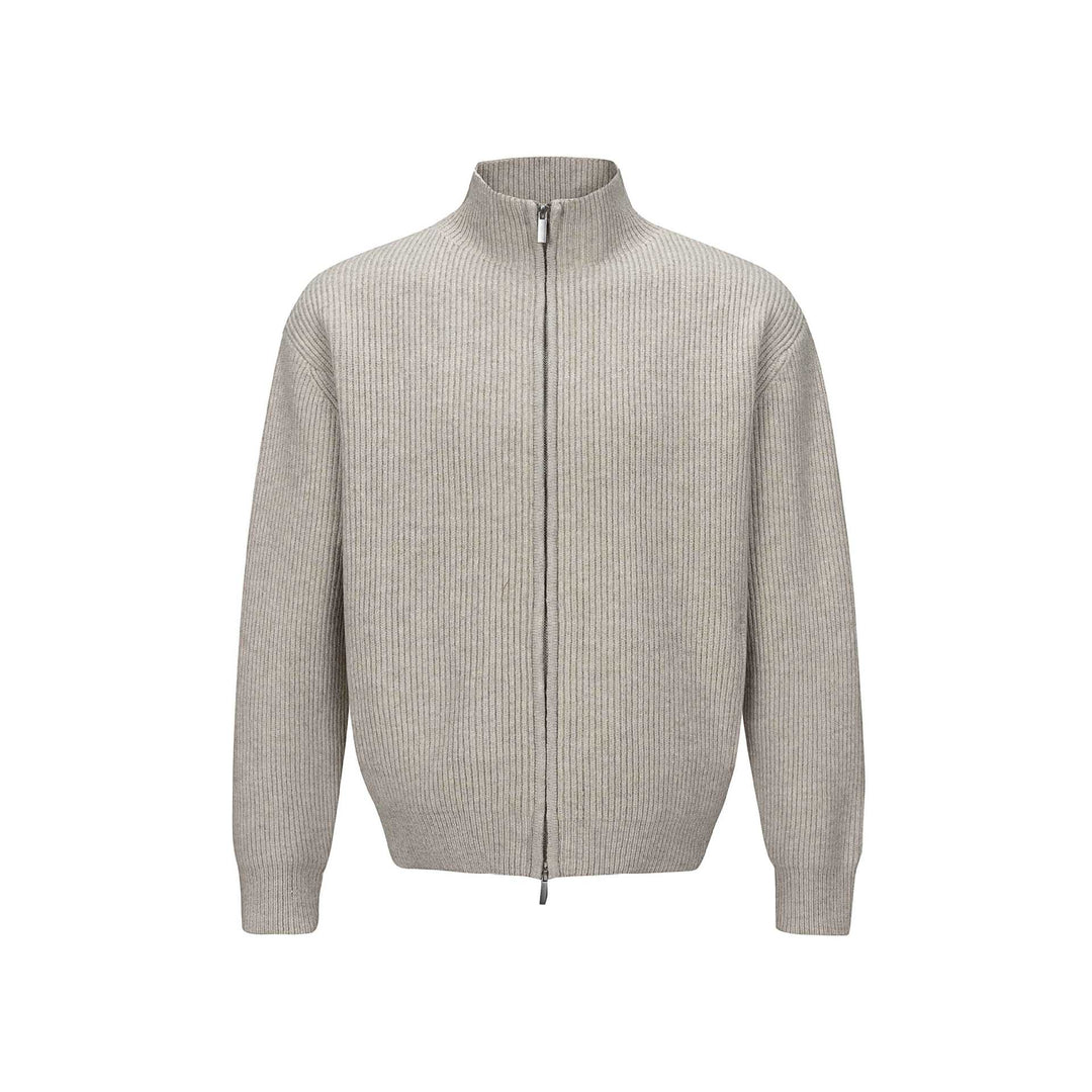 Unisex Kurzer gerippter Strickzipper mit hohem Stehkragen und schlankem Bund Shop Nory
