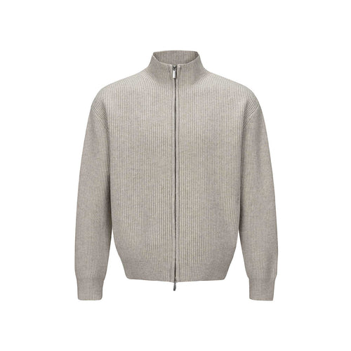 Unisex Kurzer gerippter Strickzipper mit hohem Stehkragen und schlankem Bund Shop Nory