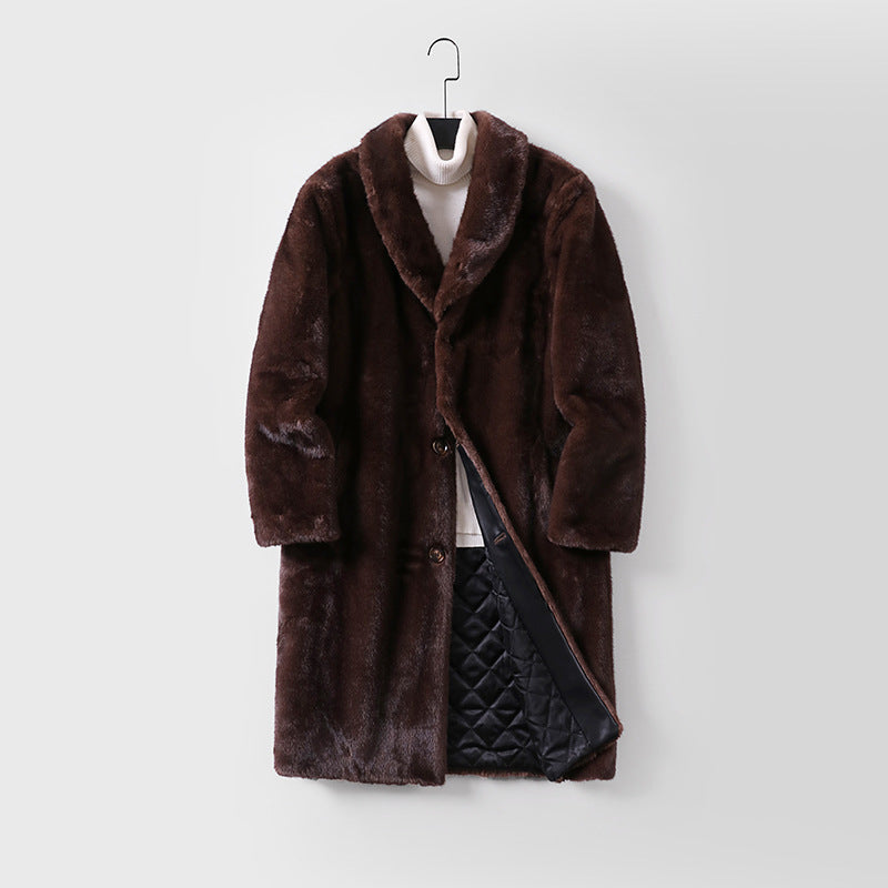 Herren Kunstfellmantel mit Schalkragen, gesteppter Innenfutter und klassischer Knopfleiste Shop Nory