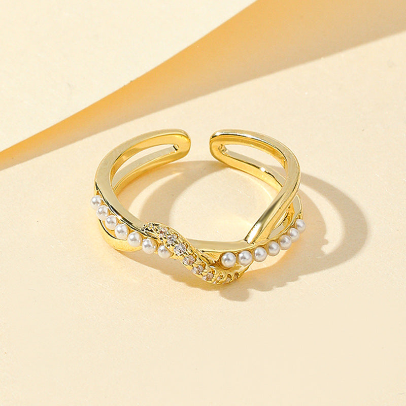 Damen eleganter und moderner Ring mit Perlen und Zirkonia Shop Nory