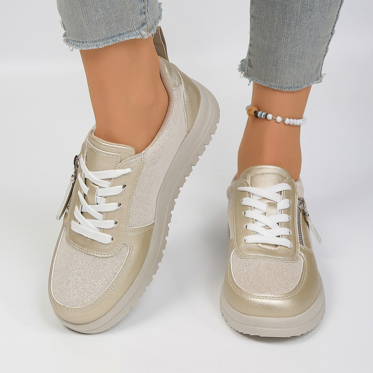 Damen Sneakers mit modischem Reißverschluss und bequemer Sohle