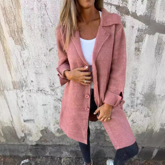 Damen nan Oversize Wollmix-Mantel mit Reverskragen aufgesetzten Taschen geknöpfter Front und umgeschlagenen Ärmeln Shop Nory