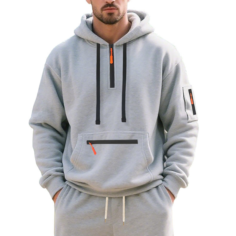Herren Oversize-Kapuzenpullover mit halbem Reißverschluss, Kängurutasche mit Reißverschluss und Ärmel-Pocket Shop Nory