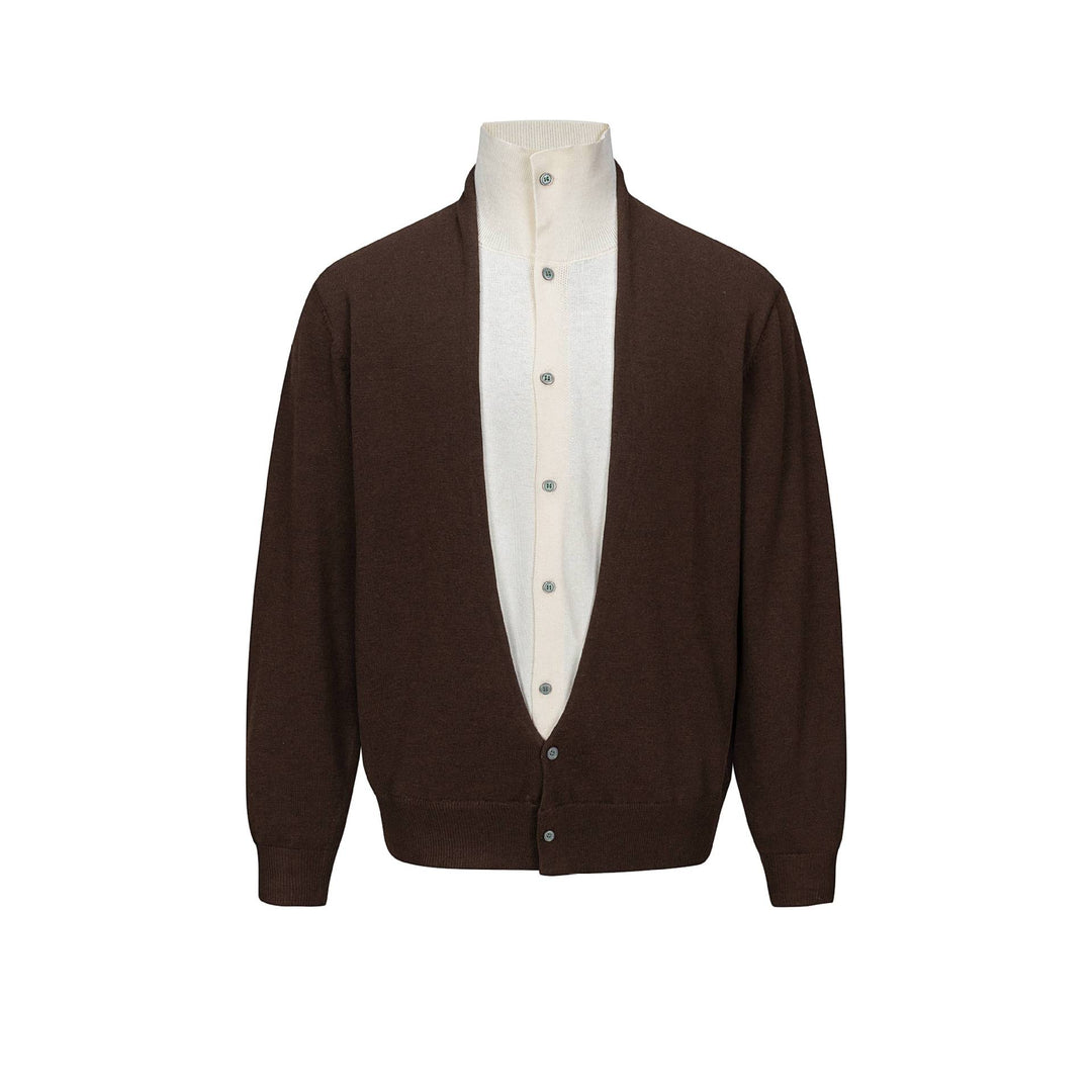 Herren Feinstrick-Layering-Cardigan mit tiefem V-Ausschnitt und integriertem Polokragen Shop Nory