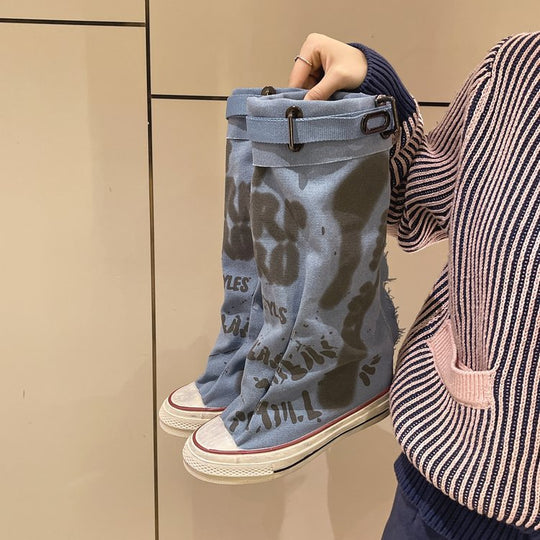 Damen Lässige Hightop-Canvas-Sneaker mit verstellbaren Riemen und Used-Look Shop Nory