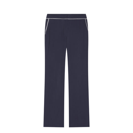 Damen Weite High‑Waist Stoffhose mit Kontrastpaspel und geradem Bein Shop Nory