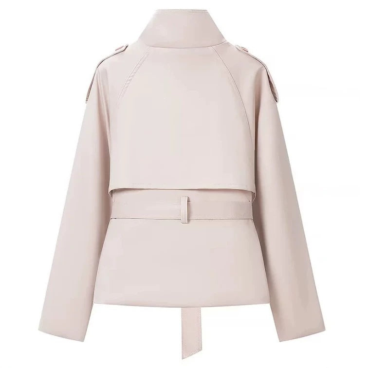 Damen Cropped Trenchjacke im Boxy-Cut mit Stehkragen, Schulterklappen und Taillengürtel Shop Nory