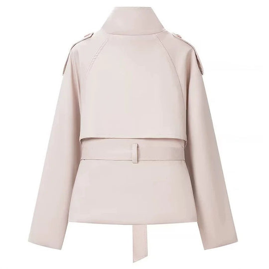 Damen Cropped Trenchjacke im Boxy-Cut mit Stehkragen, Schulterklappen und Taillengürtel Shop Nory