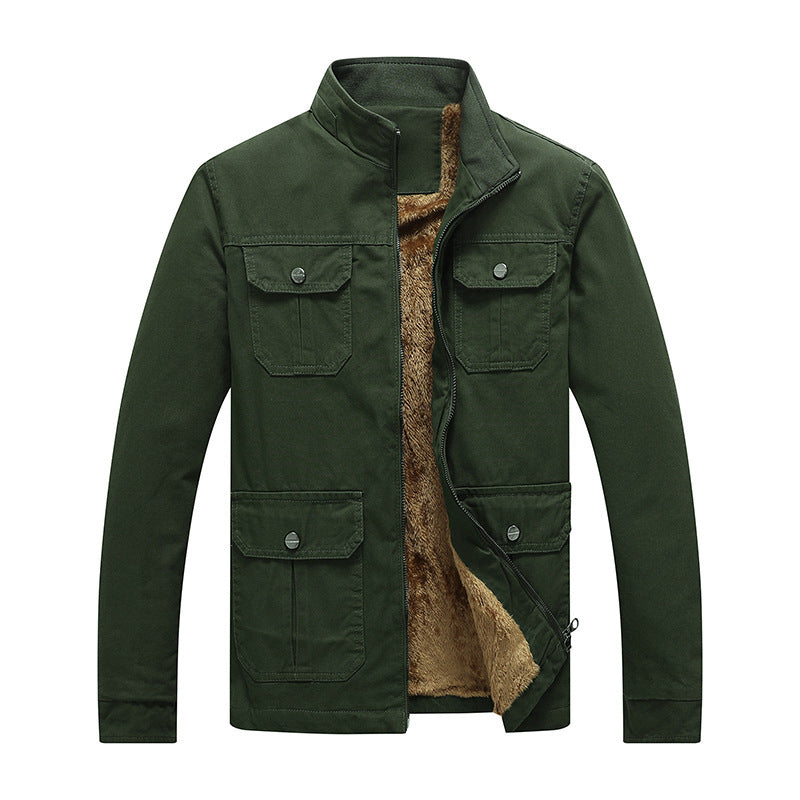 Herren Canvas-Fieldjacke mit Kunstfell-Innenfutter, Utility-Taschen und Stehkragen Shop Nory