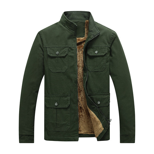 Herren Canvas-Fieldjacke mit Kunstfell-Innenfutter, Utility-Taschen und Stehkragen Shop Nory