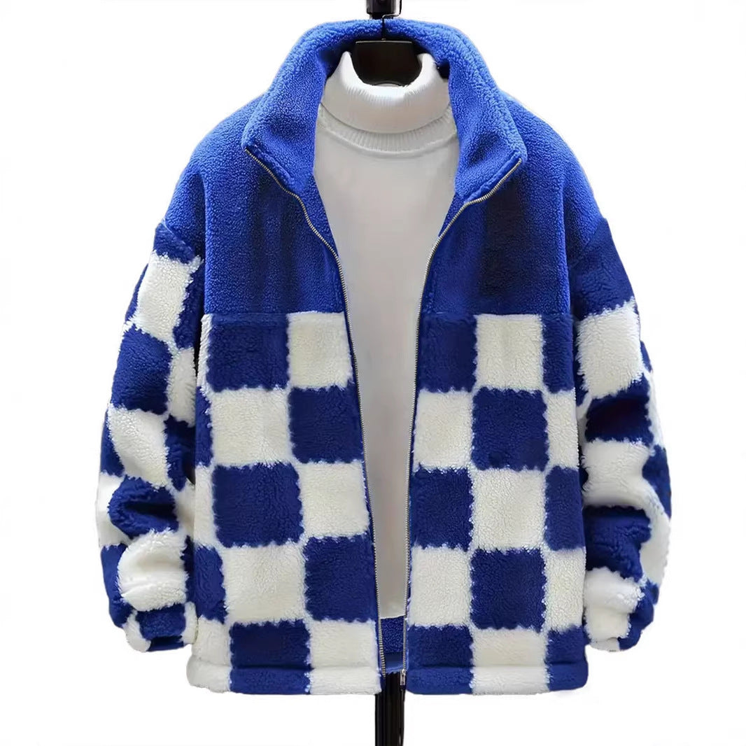 Damen Kariert‑Design Teddy‑Fleecejacke mit Stehkragen, Reißverschluss und Oversize‑Schnitt Shop Nory