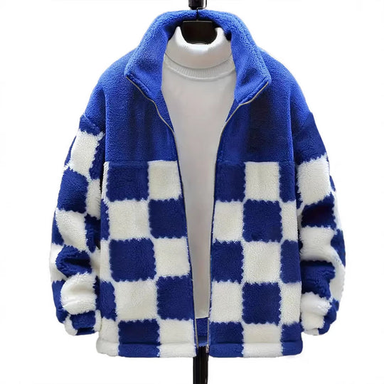 Damen Kariert‑Design Teddy‑Fleecejacke mit Stehkragen, Reißverschluss und Oversize‑Schnitt Shop Nory