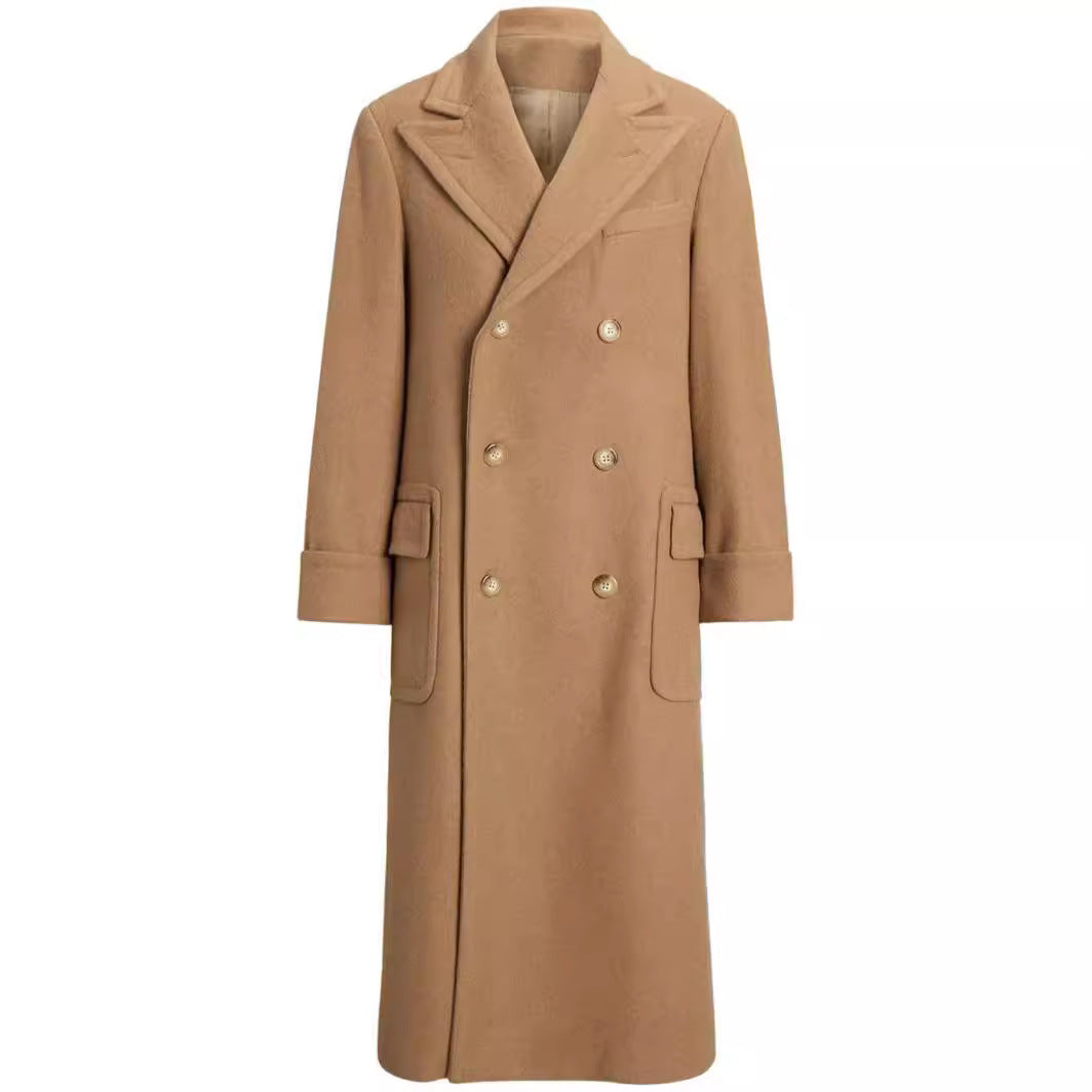 Damen langer doppeltreihiger Wollmantel mit weitem Schnitt und Reverskragen Shop Nory