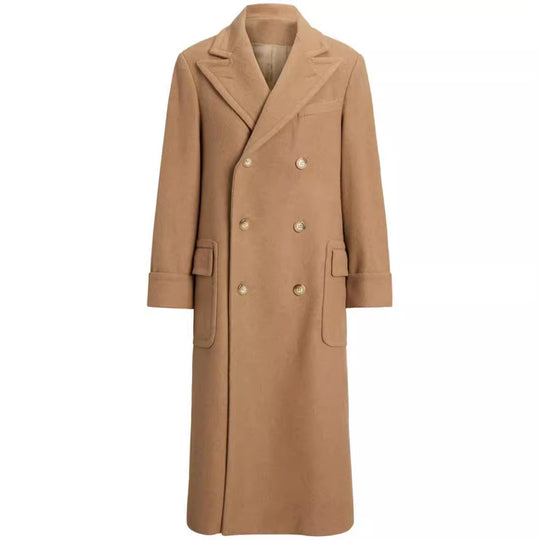 Damen langer doppeltreihiger Wollmantel mit weitem Schnitt und Reverskragen Shop Nory