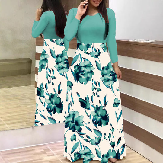 Damen Zweiteilig wirkendes Maxikleid mit figurbetontem Jersey-Oberteil und weitem Blumenrock Shop Nory